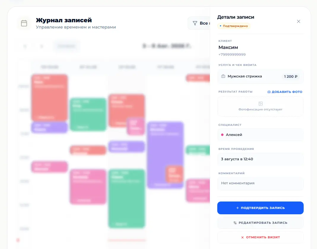 Скриншот деталей записи